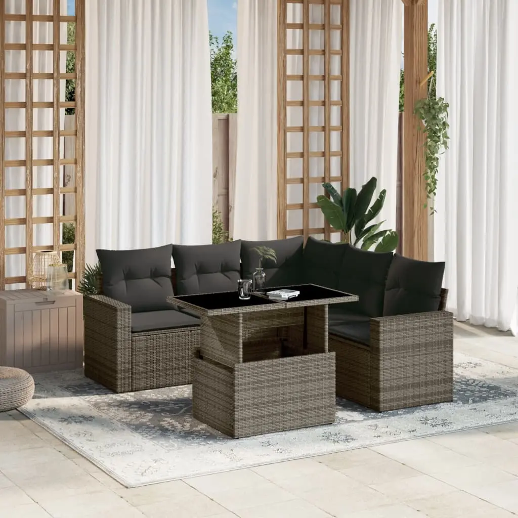 Set Divano da Giardino 6 pz con Cuscini Grigio in Polyrattan