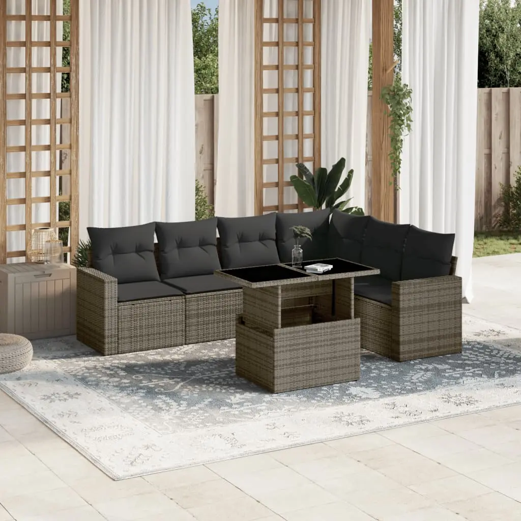 Set Divani da Giardino 7 pz con Cuscini Grigio in Polyrattan