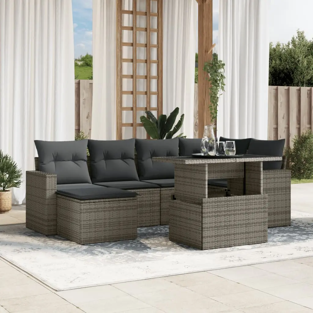 Set Divani da Giardino 7 pz con Cuscini Grigio in Polyrattan