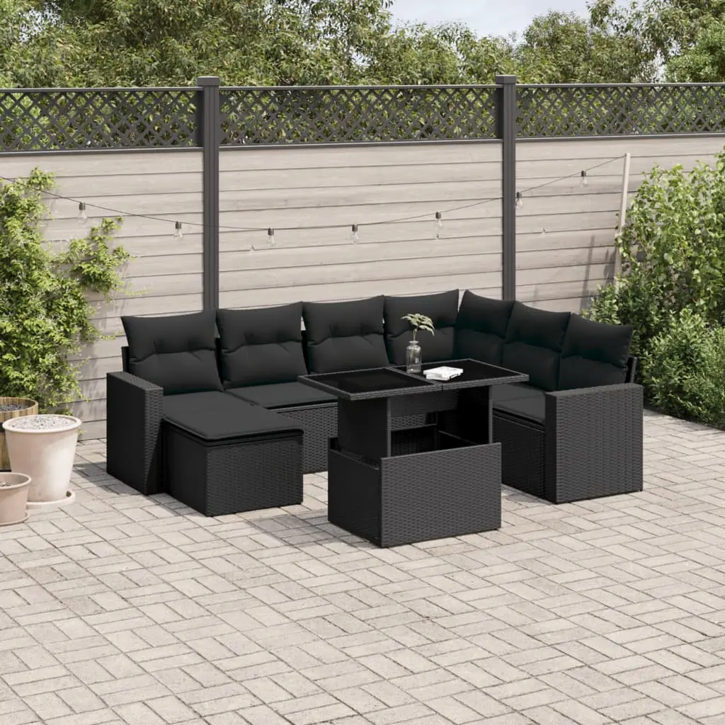 Set Divani da Giardino con Cuscini 8 pz Nero in Polyrattan