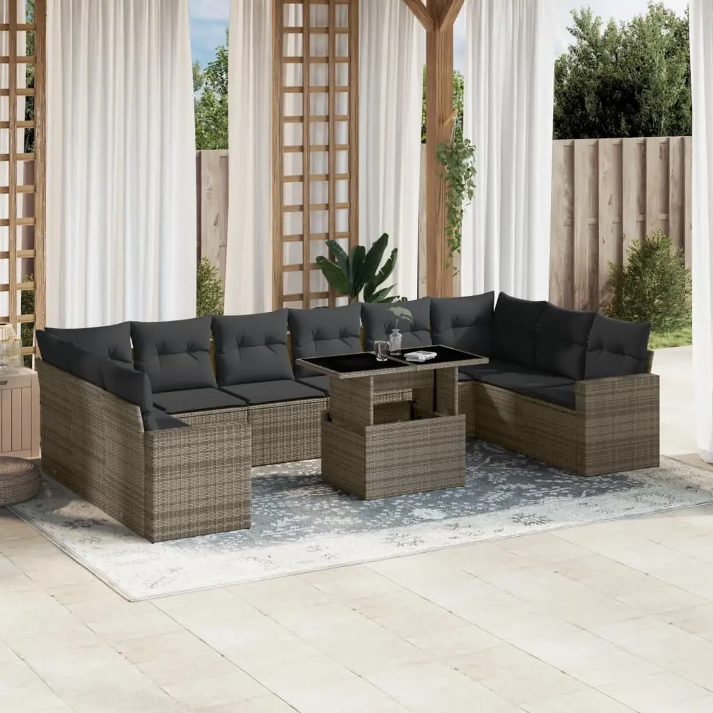 Set Divani da Giardino 11 pz con Cuscini in Polyrattan Grigio