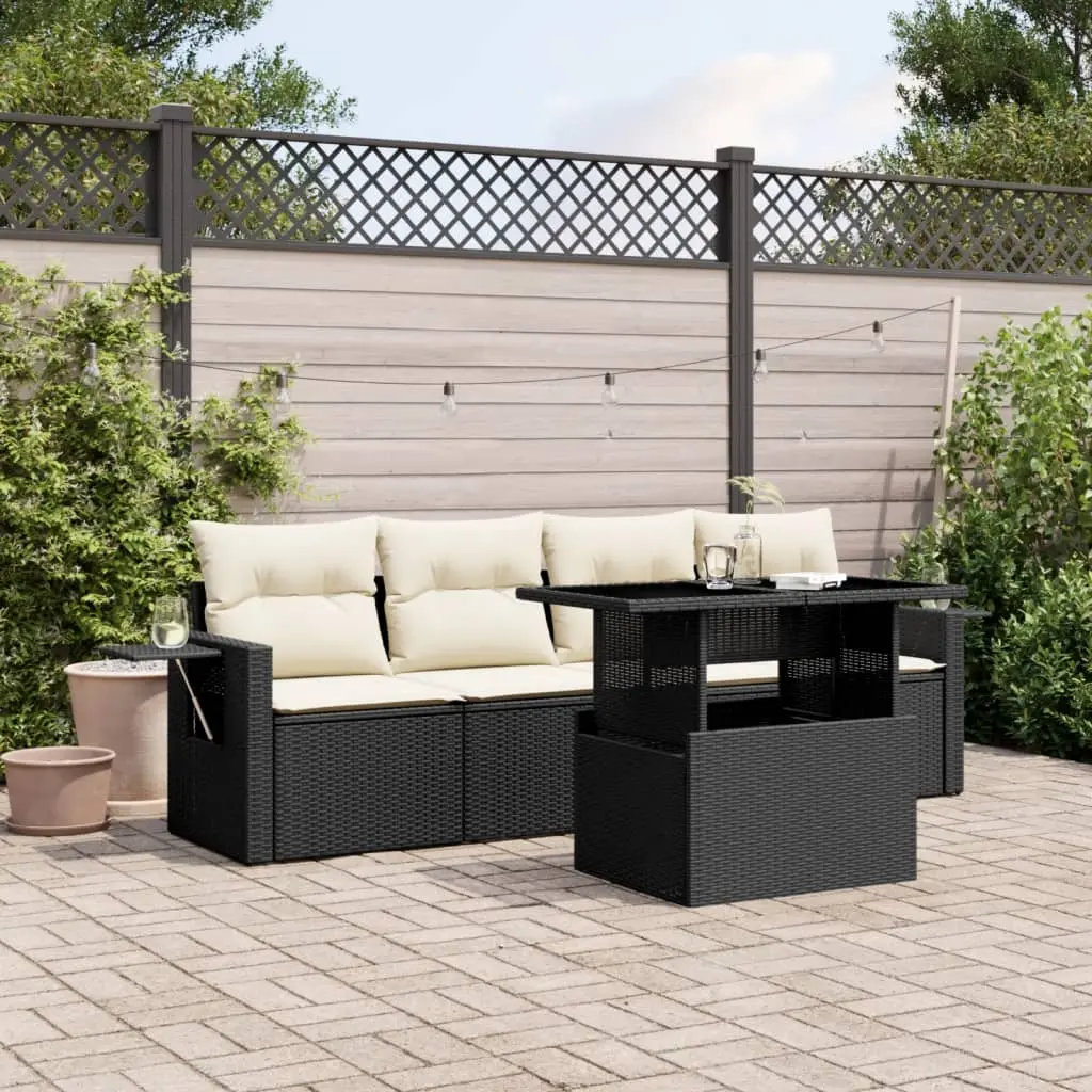 Set Divani da Giardino 5 pz con Cuscini in Polyrattan Nero