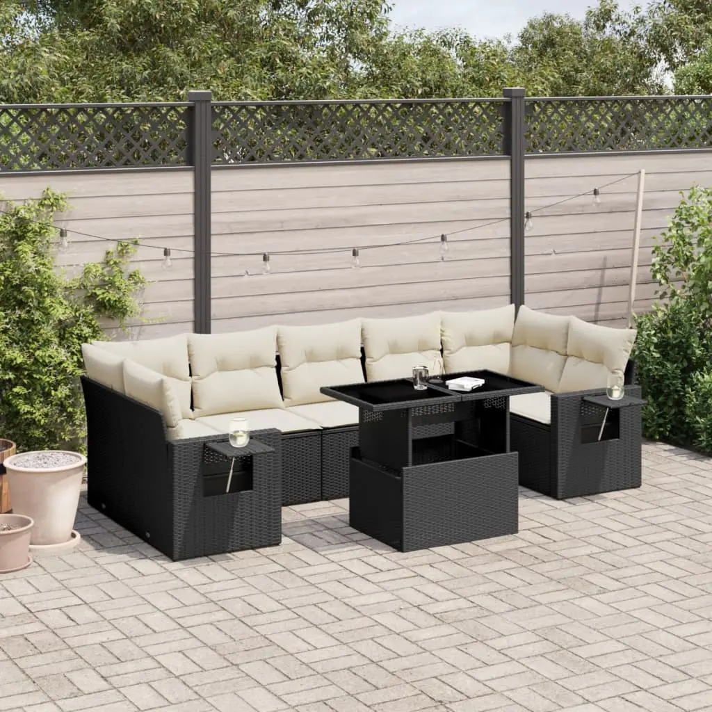 Set Divani da Giardino con Cuscini 8 pz Nero in Polyrattan