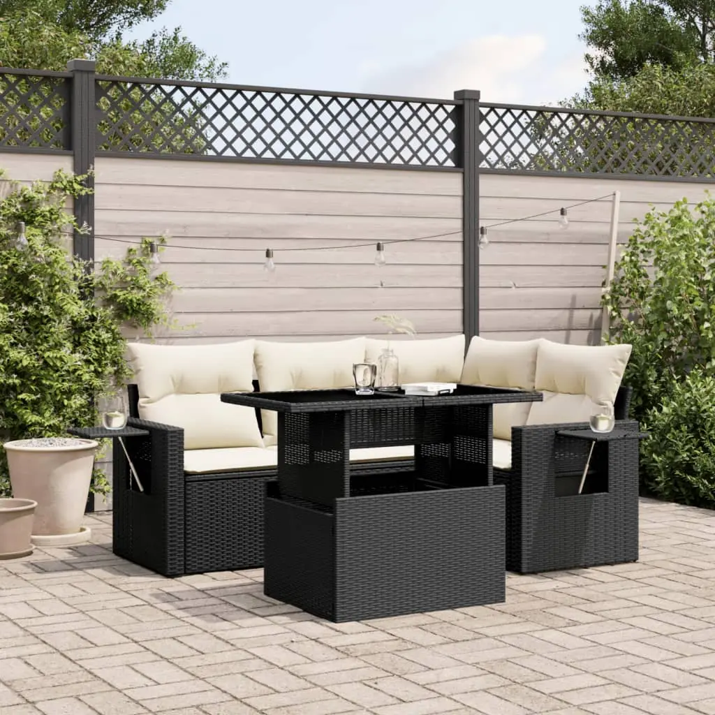 Set Divani da Giardino 5 pz con Cuscini in Polyrattan Nero