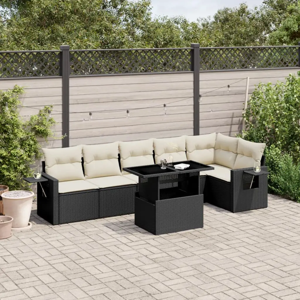 Set Divani da Giardino con Cuscini 7pz Nero Polyrattan