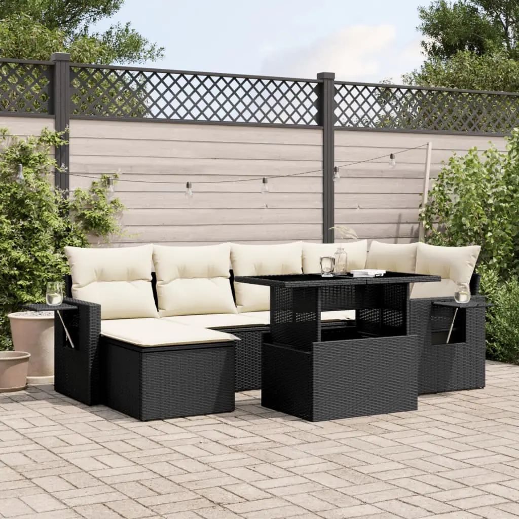 Set Divani da Giardino con Cuscini 7pz Nero Polyrattan