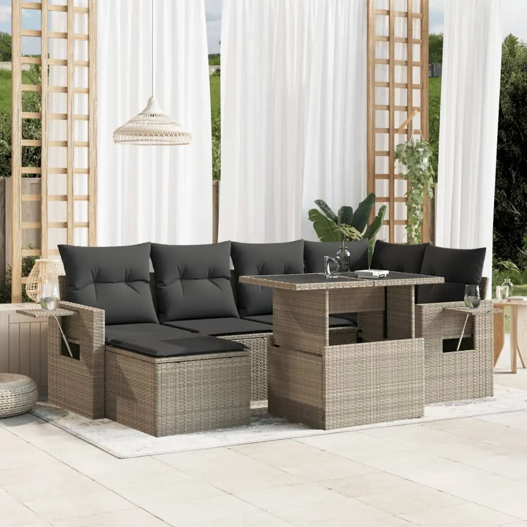 Set Divani da Giardino 7pz con Cuscini Grigio Chiaro Polyrattan