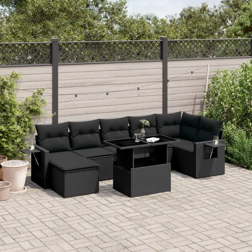 Set Divani da Giardino con Cuscini 8 pz Nero in Polyrattan