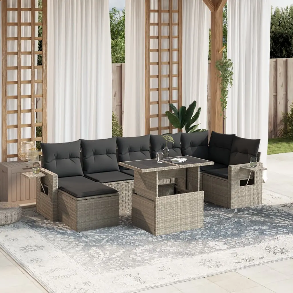 Set Divano da Giardino 8pz con Cuscini Grigio Chiaro Polyrattan