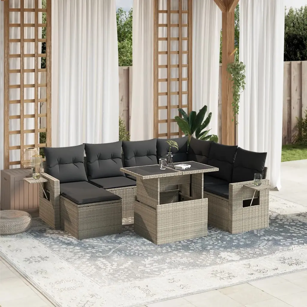 Set Divano da Giardino 8pz con Cuscini Grigio Chiaro Polyrattan