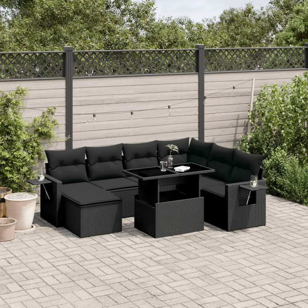 Set Divani da Giardino 9 pz con Cuscini Nero in Polyrattan