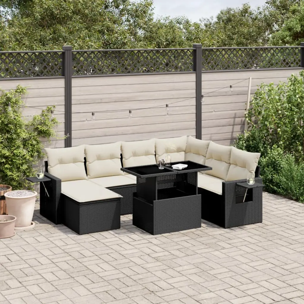 Set Divani da Giardino 9 pz con Cuscini Nero in Polyrattan