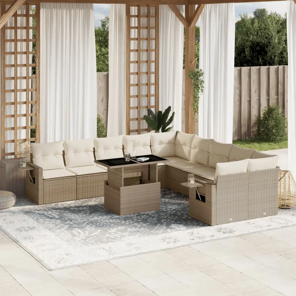 Set Divani da Giardino 11 pz con Cuscini Beige in Polyrattan