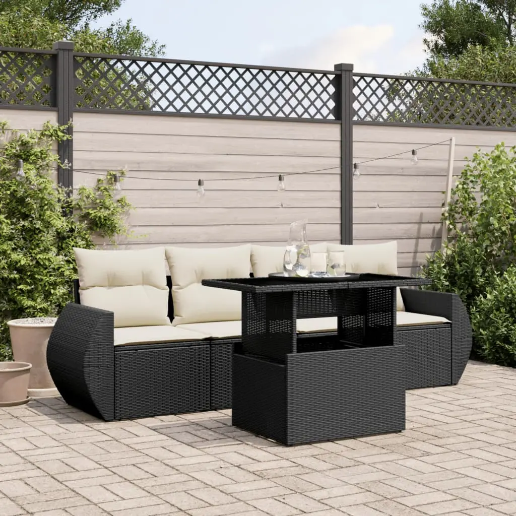 Set Divani da Giardino 5 pz con Cuscini in Polyrattan Nero