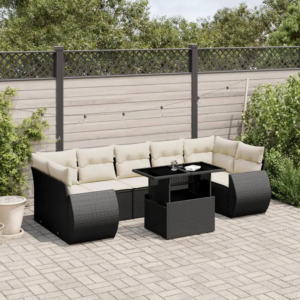 Set Divani da Giardino con Cuscini 8 pz Nero in Polyrattan