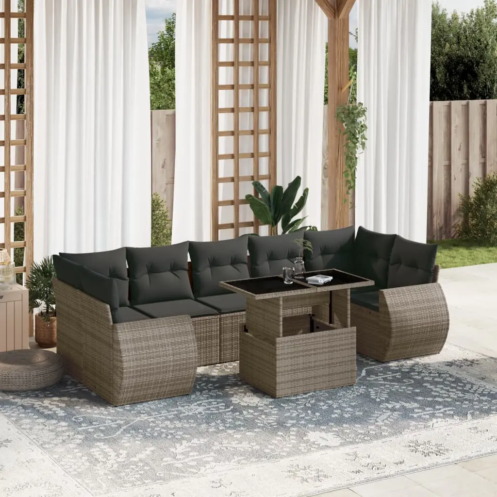 Set Divano da Giardino 8 pz con Cuscini Grigio in Polyrattan