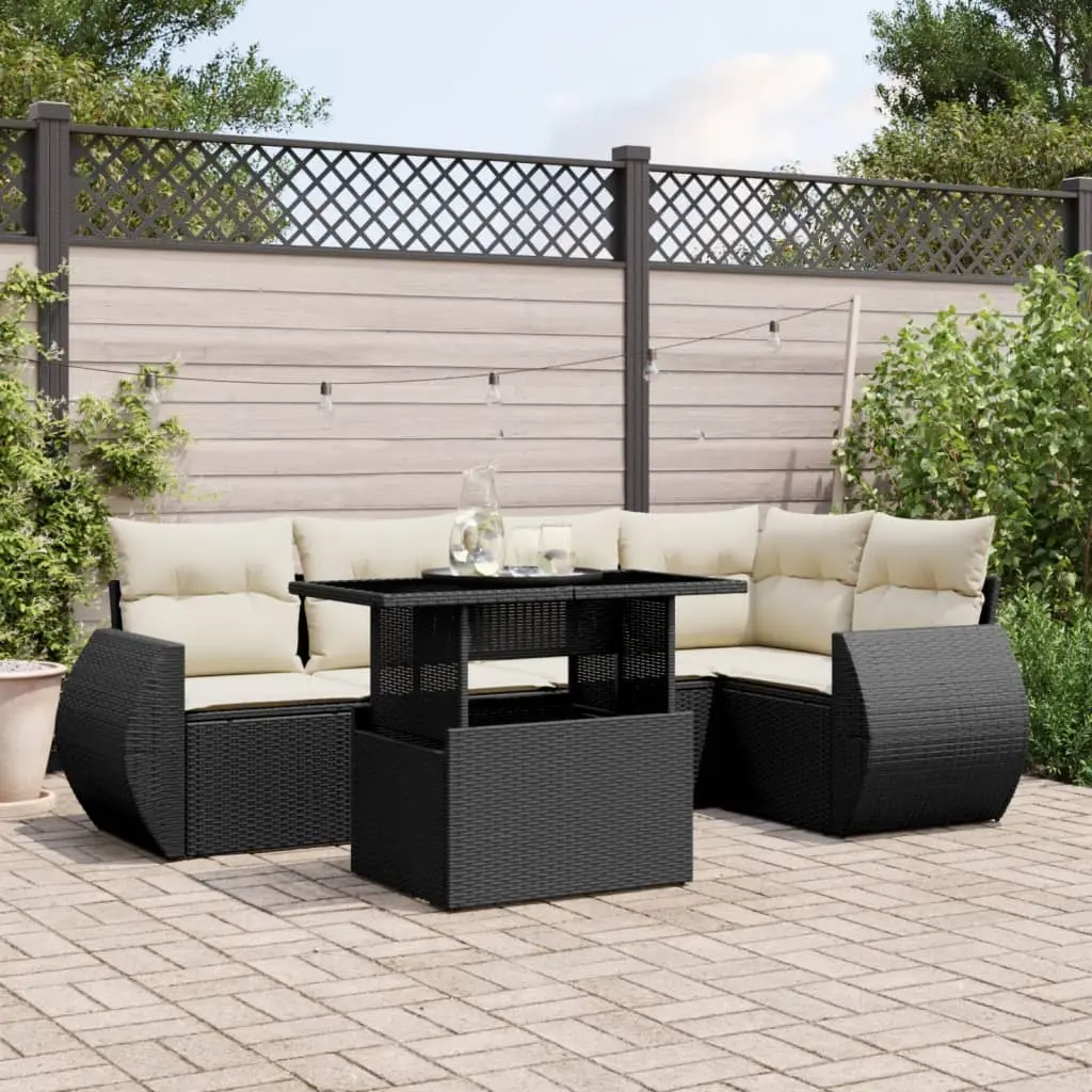 Set Divano da Giardino 6 pz con Cuscini Nero in Polyrattan