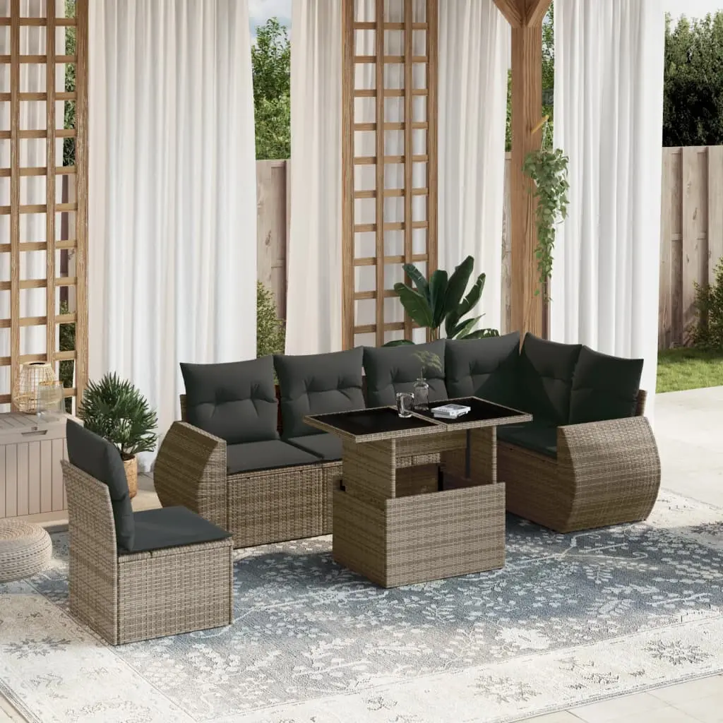 Set Divani da Giardino 7 pz con Cuscini Grigio in Polyrattan