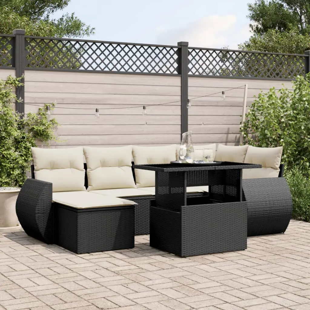 Set Divani da Giardino con Cuscini 7pz Nero Polyrattan