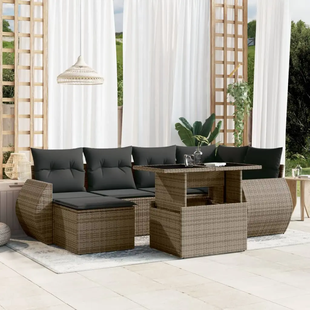 Set Divani da Giardino 7 pz con Cuscini Grigio in Polyrattan