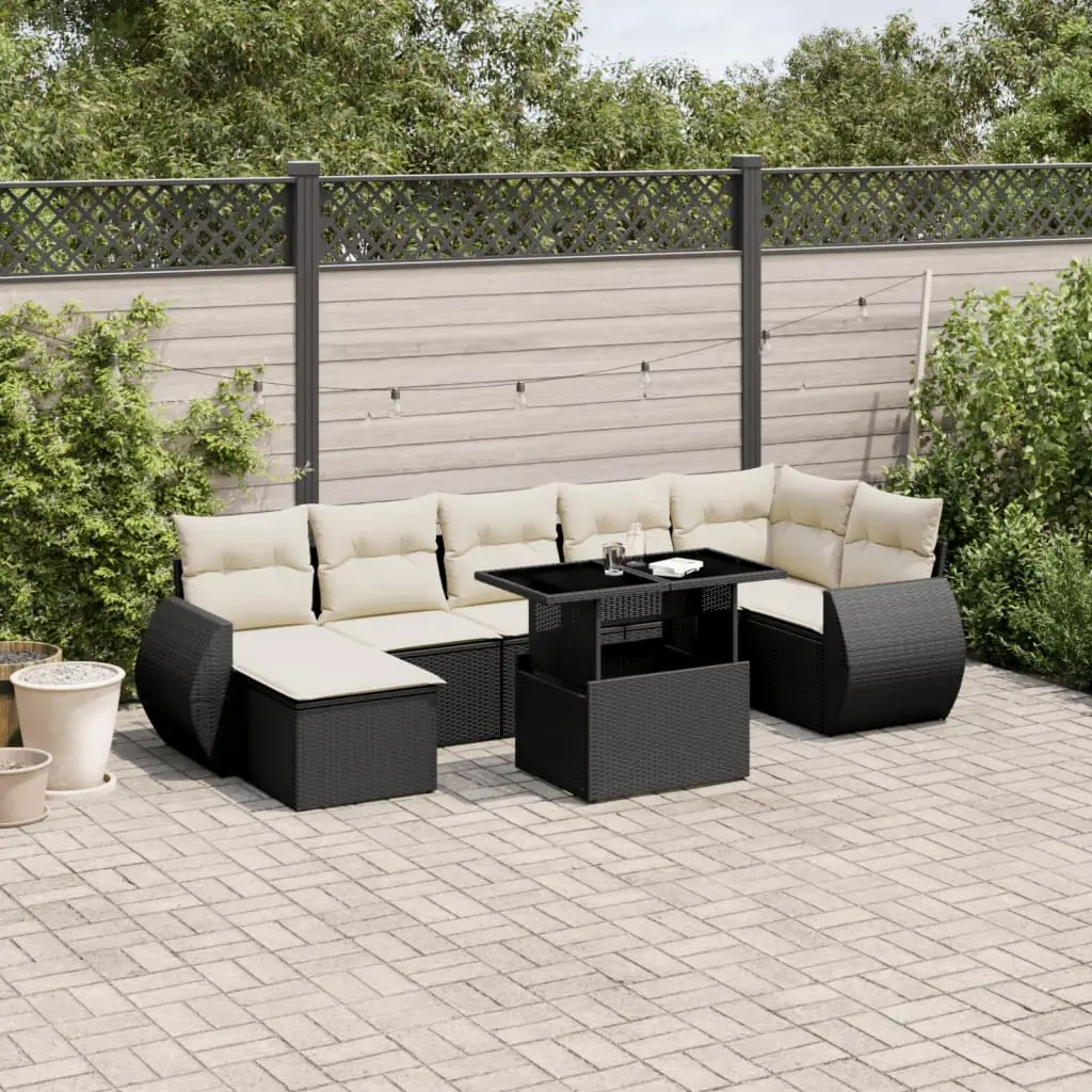 Set Divani da Giardino con Cuscini 8 pz Nero in Polyrattan