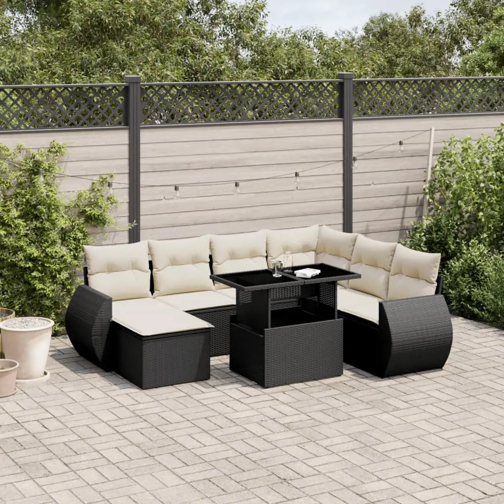 Set Divani da Giardino con Cuscini 8 pz Nero in Polyrattan