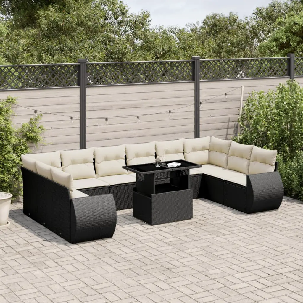 Set Divani da Giardino 11 pz con Cuscini in Polyrattan Nero