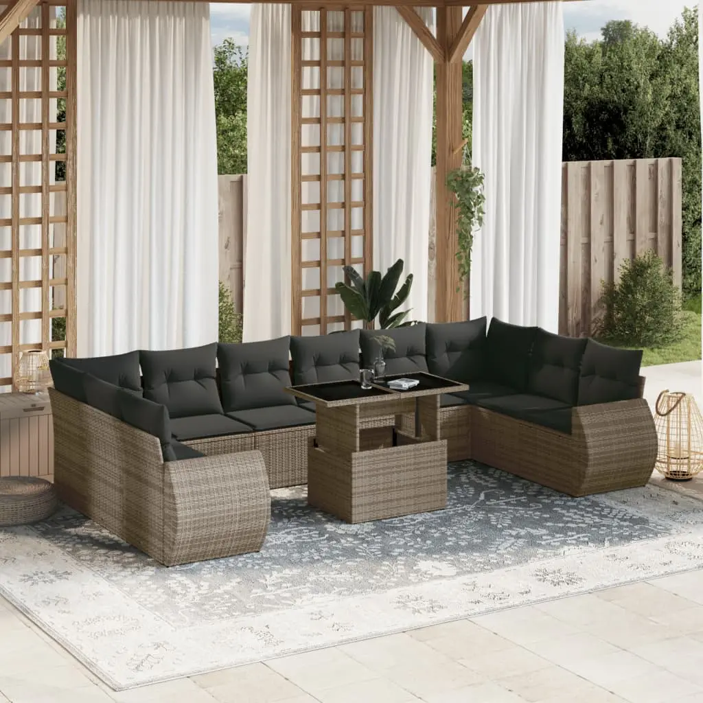 Set Divani da Giardino 11 pz con Cuscini in Polyrattan Grigio