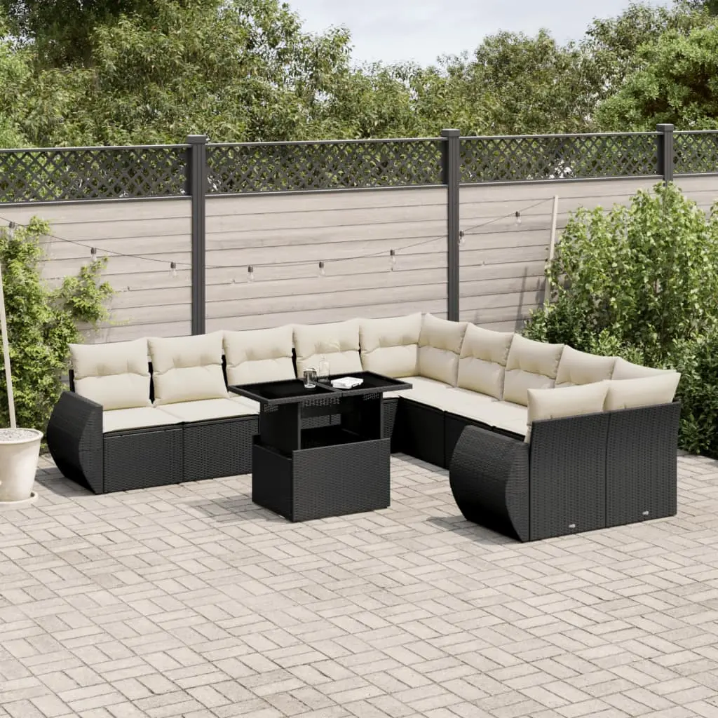 Set Divani da Giardino 11 pz con Cuscini in Polyrattan Nero