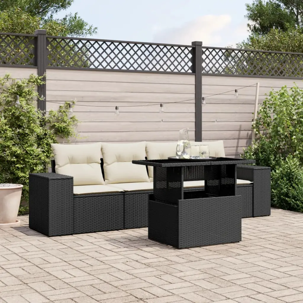 Set Divani da Giardino 5 pz con Cuscini in Polyrattan Nero