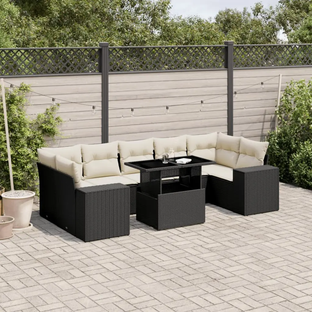 Set Divani da Giardino con Cuscini 8 pz Nero in Polyrattan