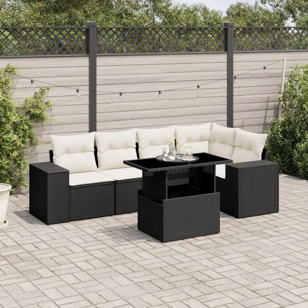 Set Divano da Giardino 6 pz con Cuscini Nero in Polyrattan