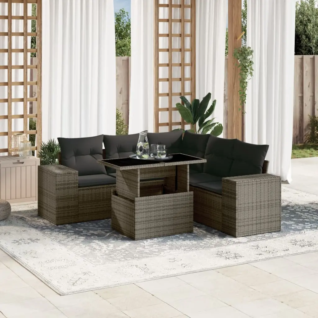 Set Divano da Giardino 6 pz con Cuscini Grigio in Polyrattan