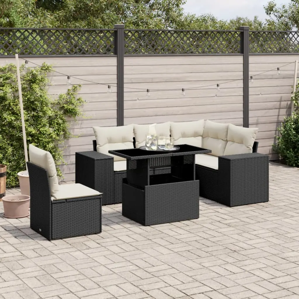 Set Divano da Giardino 6 pz con Cuscini Nero in Polyrattan