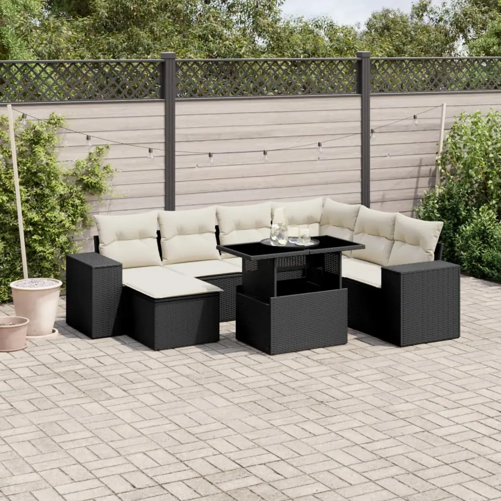 Set Divani da Giardino con Cuscini 8 pz Nero in Polyrattan