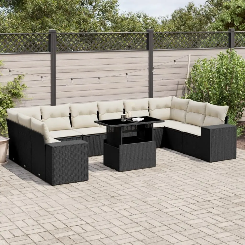 Set Divani da Giardino 11 pz con Cuscini in Polyrattan Nero