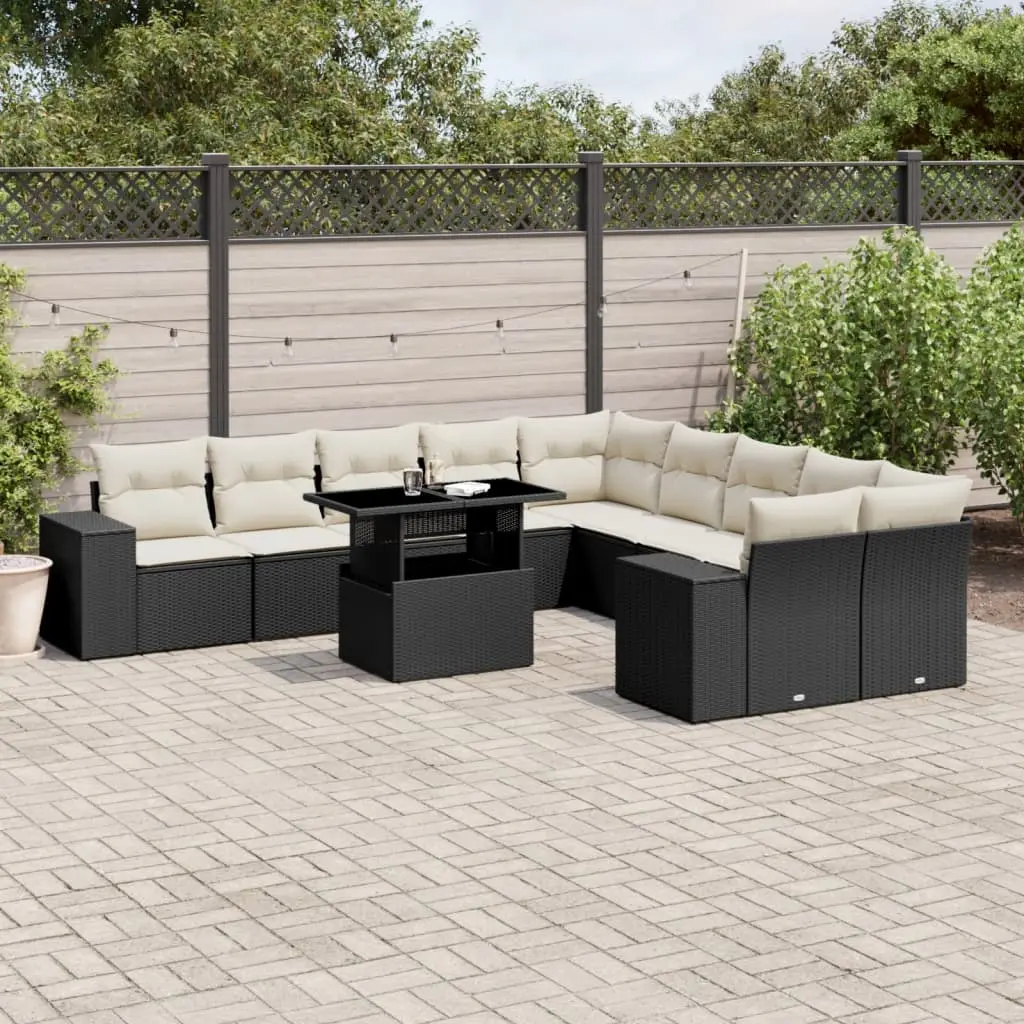 Set Divani da Giardino 11 pz con Cuscini in Polyrattan Nero