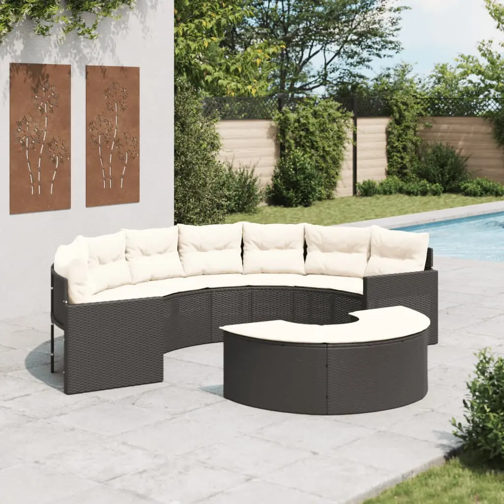 Set Divani da Giardino Semicircolare 2 pz in Polyrattan Nero