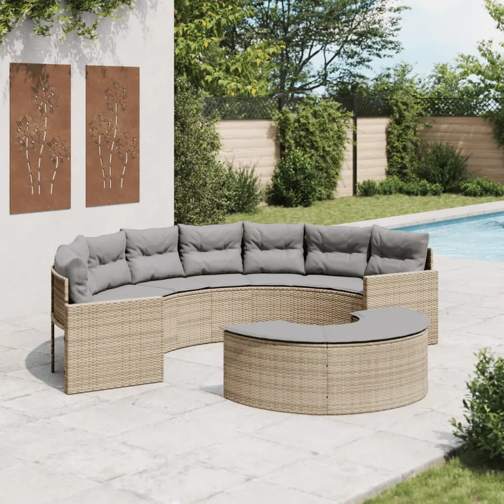 Set Divani da Giardino Semicircolare 2 pz in Polyrattan Beige