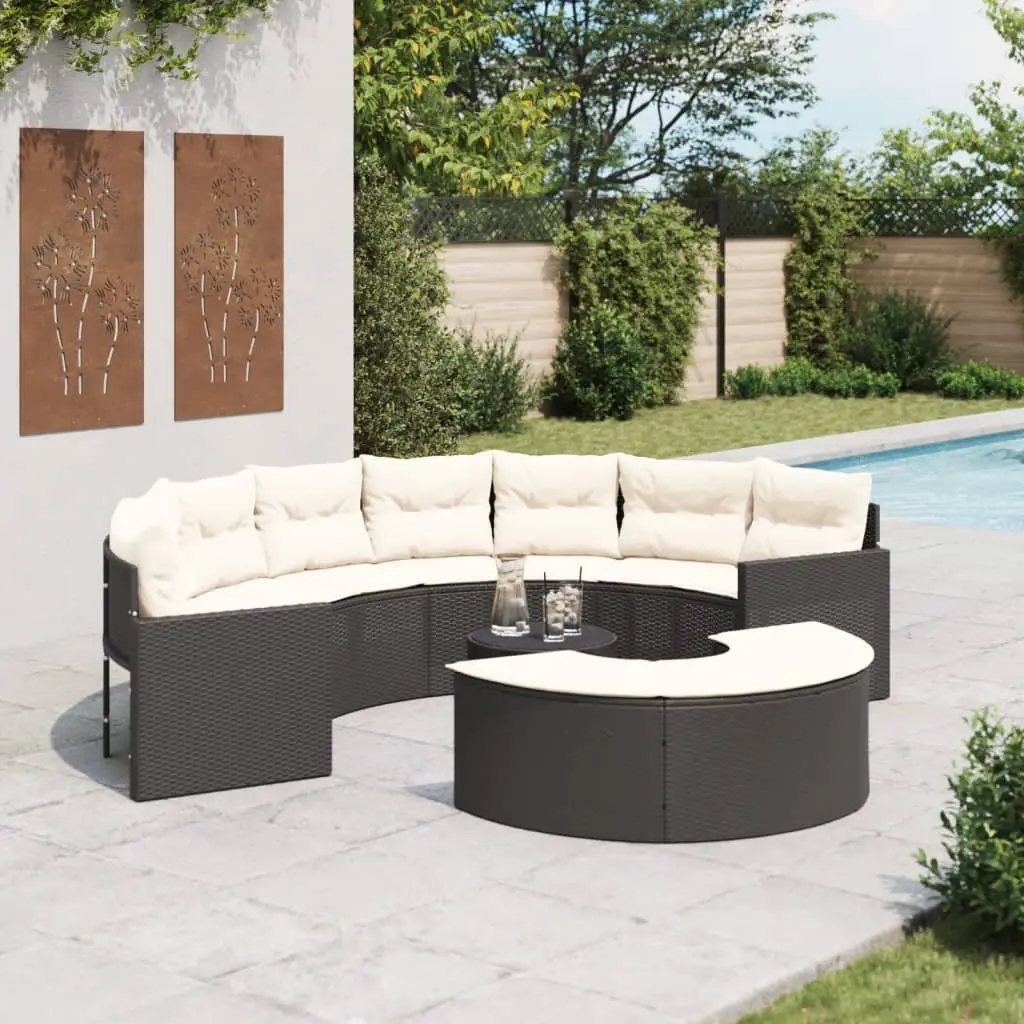 Set Divani da Giardino Semicircolare 3 pz in Polyrattan Nero