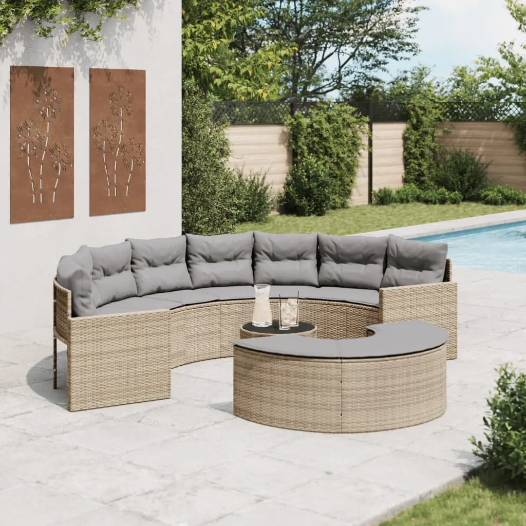 Set Divani da Giardino Semicircolare 3 pz in Polyrattan Beige