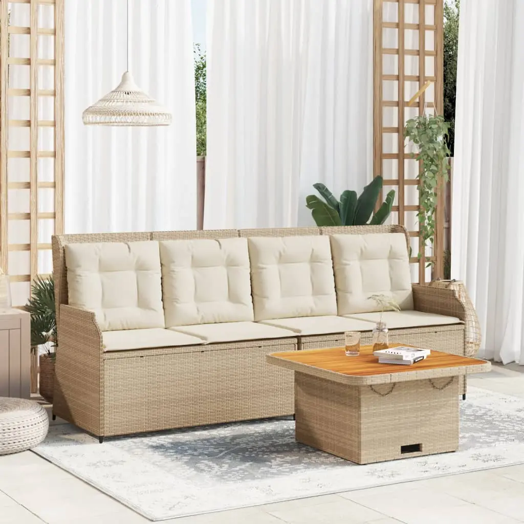 Set Divani da Giardino 3 pz con Cuscini in Polyrattan Beige