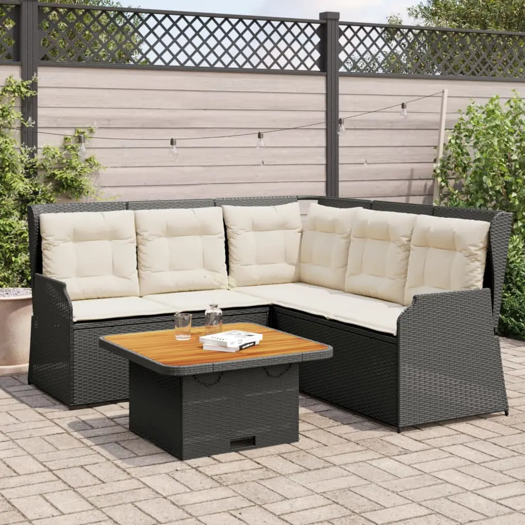 Set Divani da Giardino 4 pz con Cuscini Nero in Polyrattan