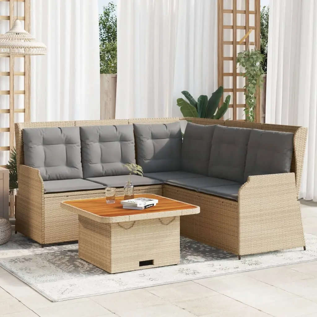 Set Divani da Giardino 4 pz con Cuscini in Polyrattan Beige