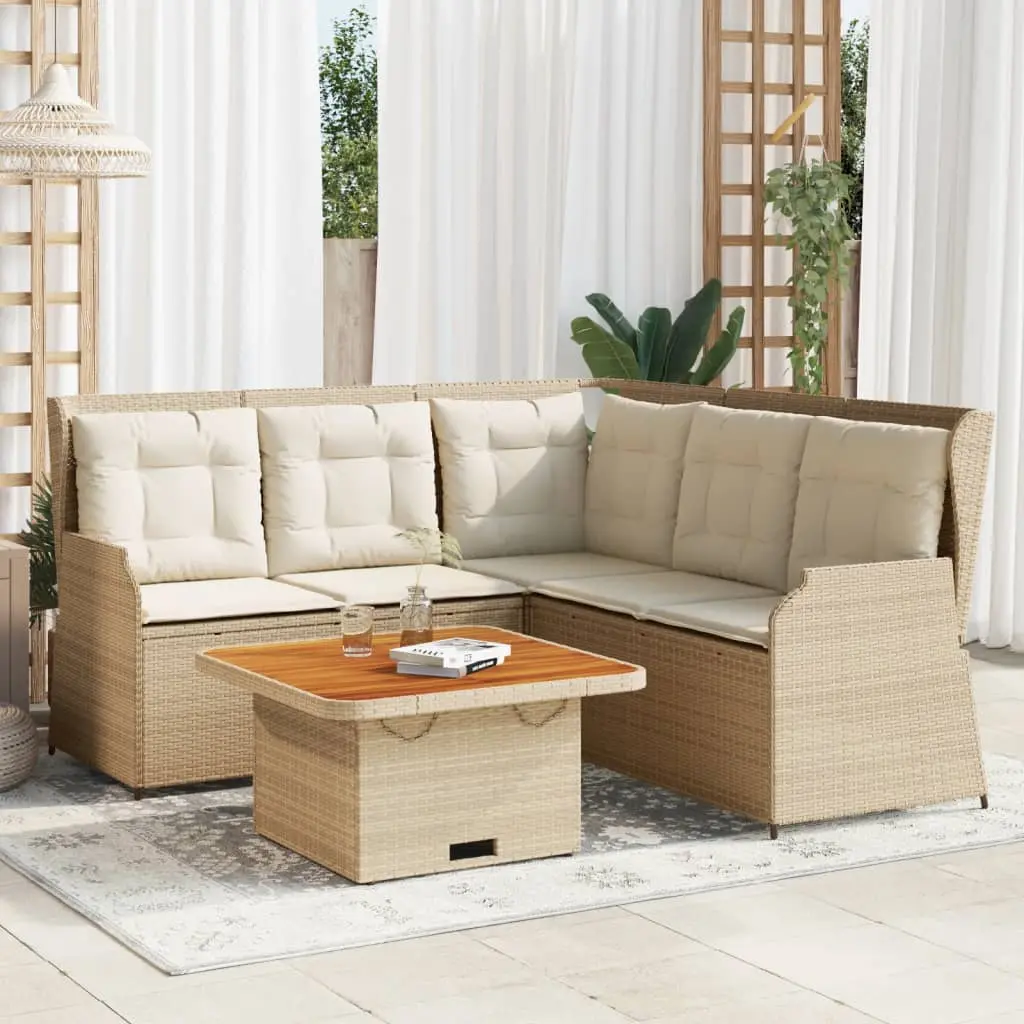 Set Divani da Giardino 4 pz con Cuscini in Polyrattan Beige