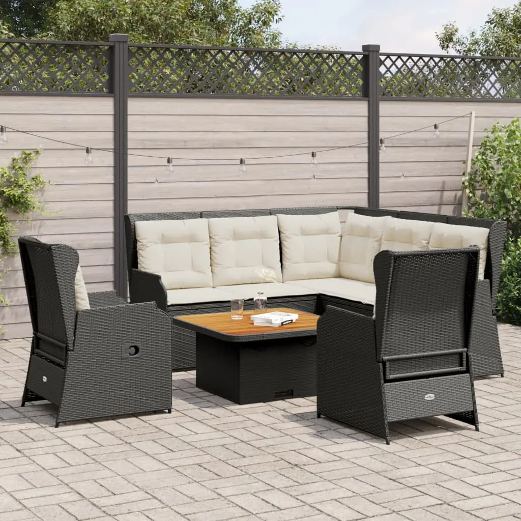 Set Divani da Giardino 5 pz con Cuscini Nero in Polyrattan