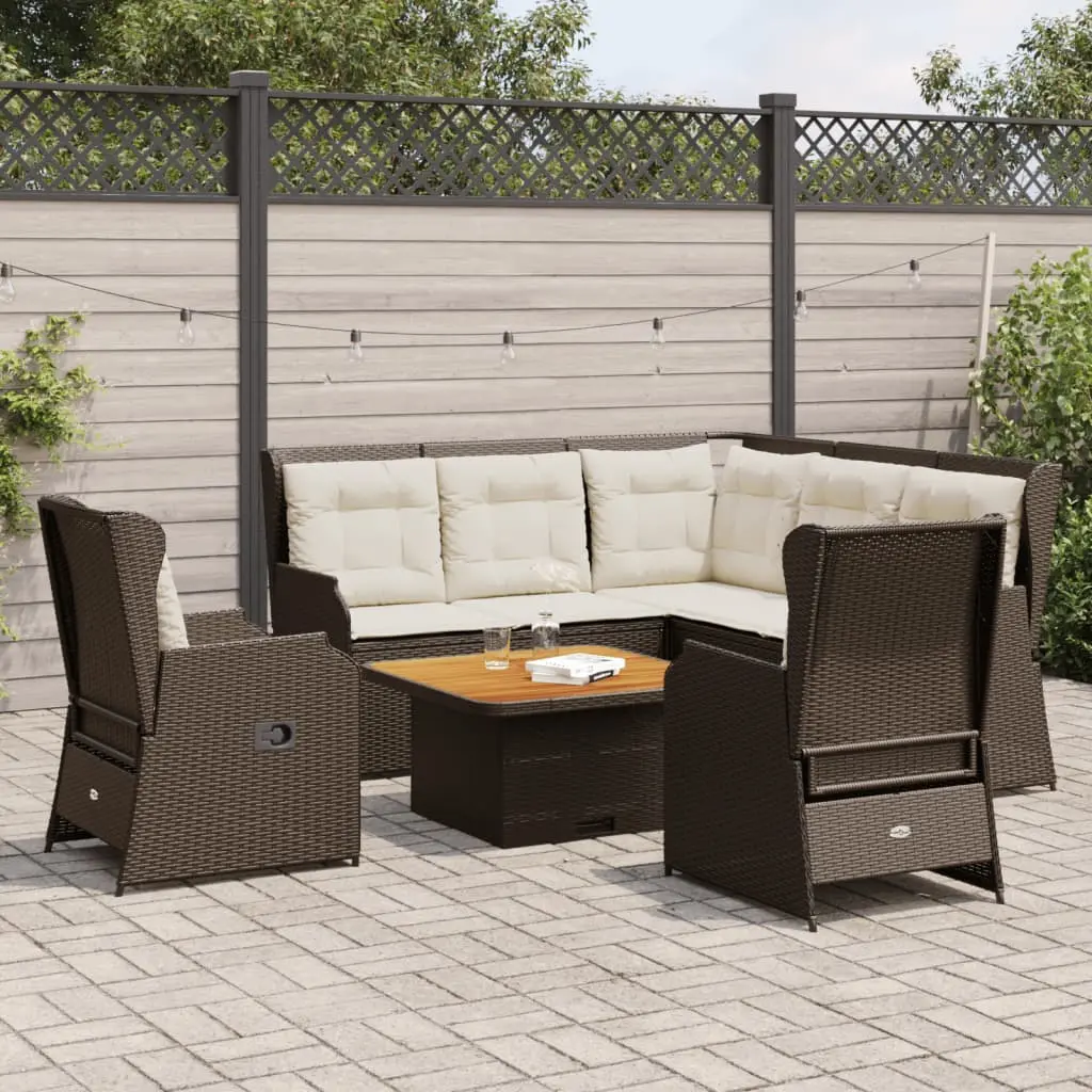 Set Divani da Giardino 5 pz con Cuscini Marrone in Polyrattan