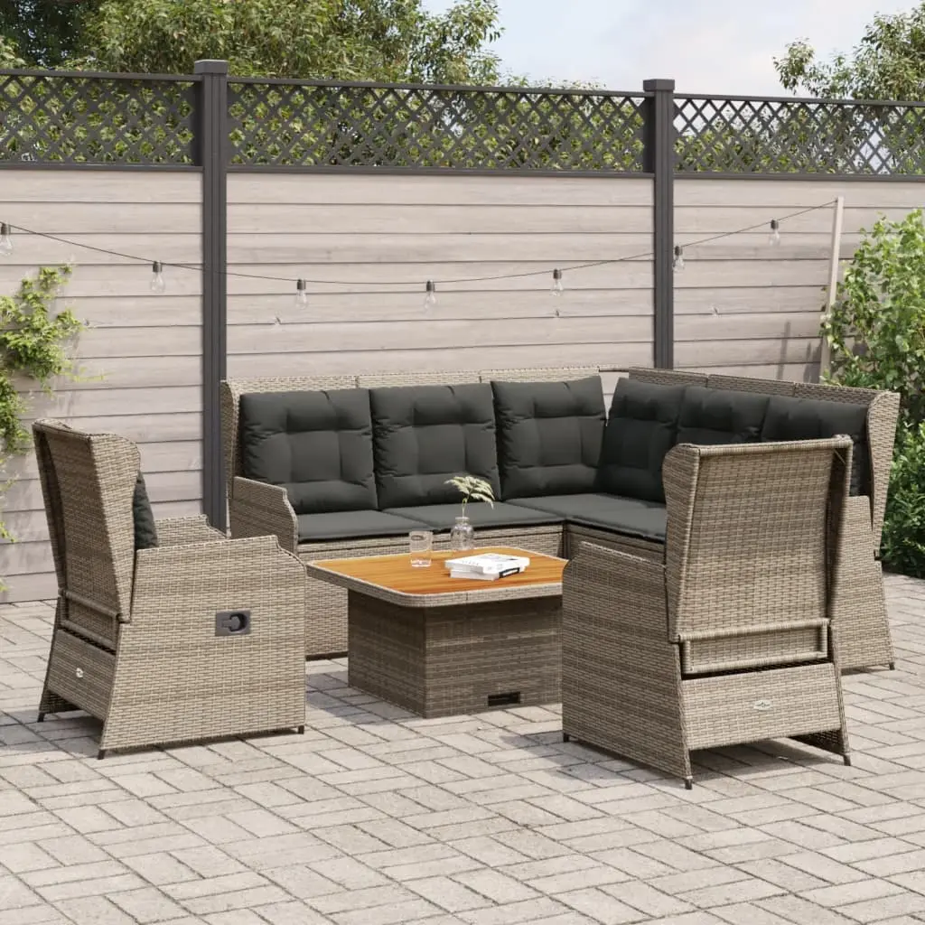 Set Divani da Giardino 5 pz con Cuscini in Polyrattan Grigio