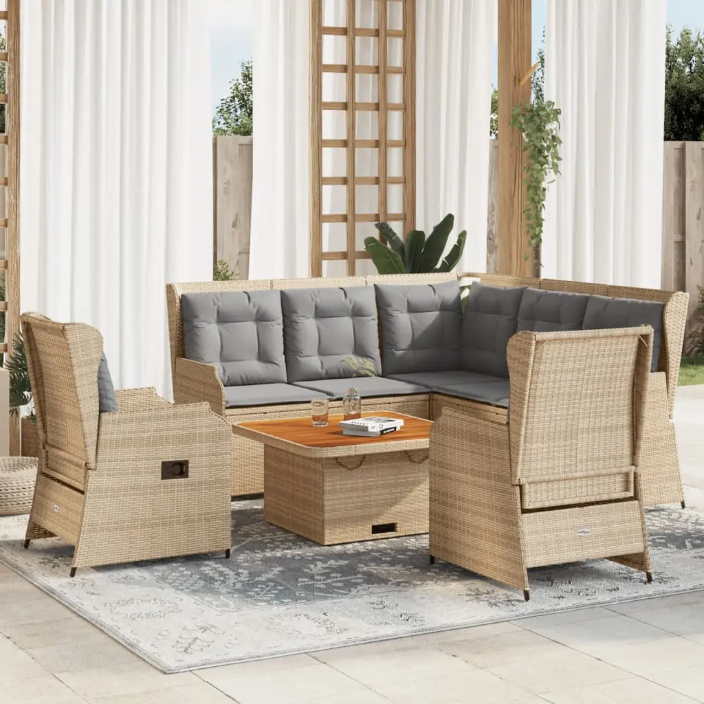 Set Divani da Giardino 5 pz con Cuscini in Polyrattan Beige