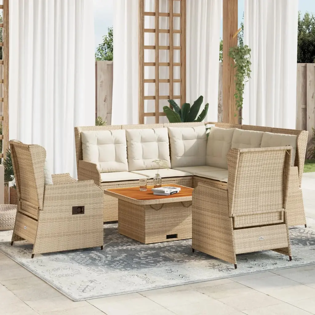 Set Divani da Giardino 5 pz con Cuscini in Polyrattan Beige